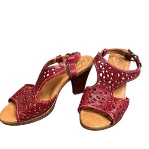 Naya Alpine red leather sling back heeled sandals